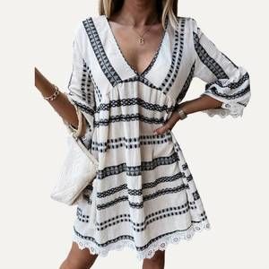 NEW THE MOMENT COLLECTION boho crochet lace mini dress in white/black